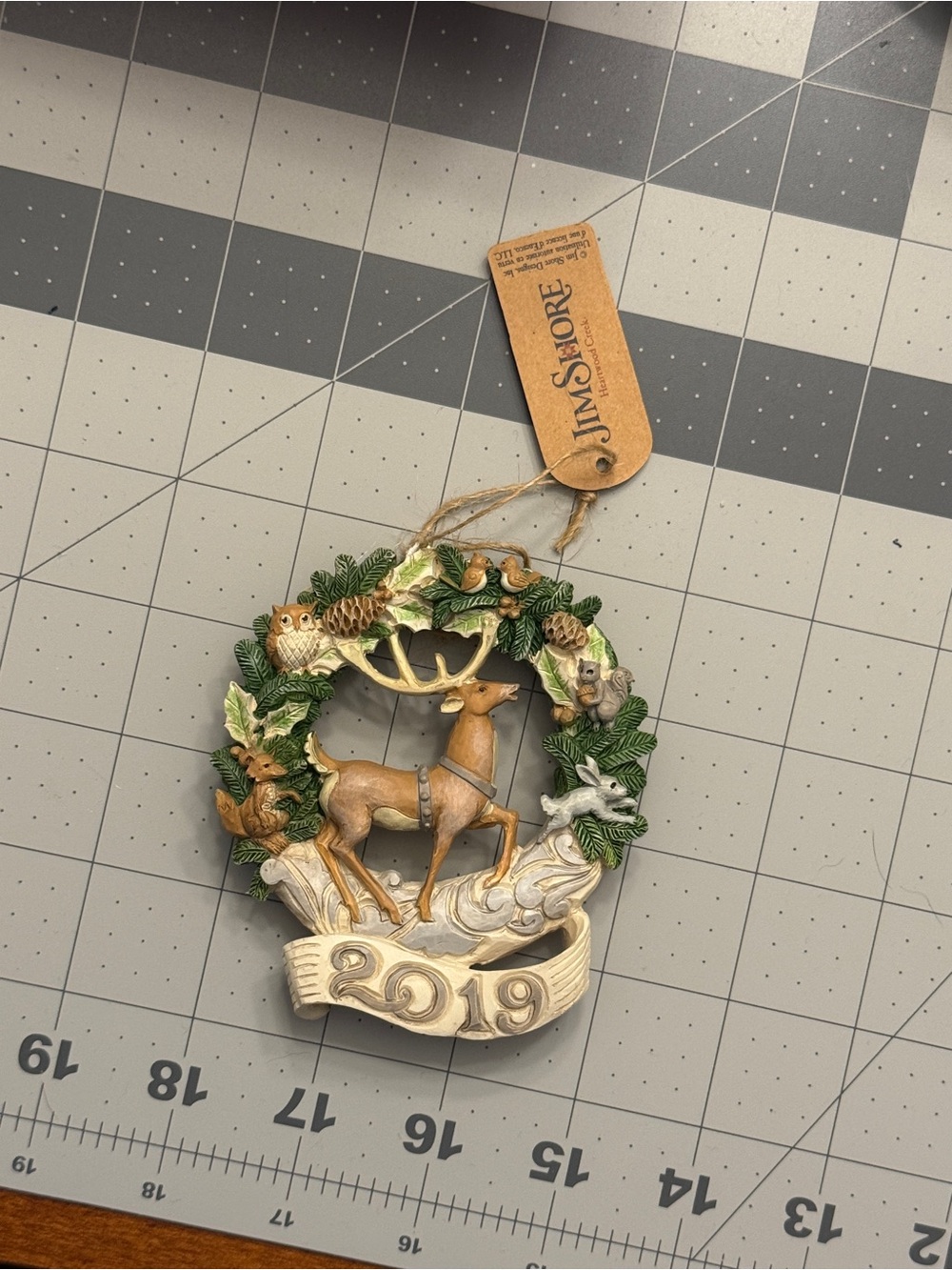 Jim Shore White Woodland Wreath Ornament with Green and Brown Accents